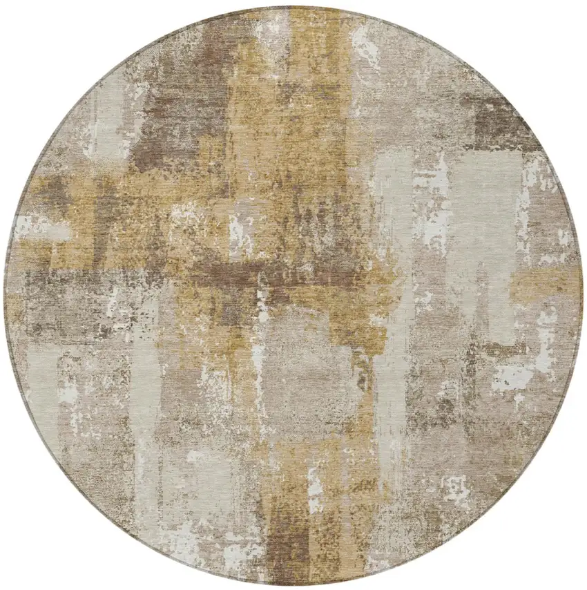 8' Beige And Brown Round Abstract Washable Indoor Outdoor Area Rug Photo 4