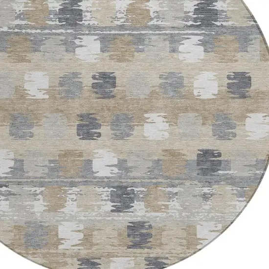 8' Beige And Brown Round Abstract Washable Indoor Outdoor Area Rug Photo 4
