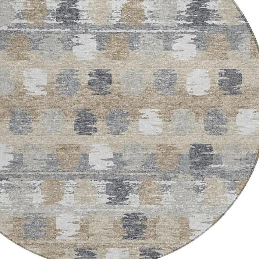 8' Beige And Brown Round Abstract Washable Indoor Outdoor Area Rug Photo 4