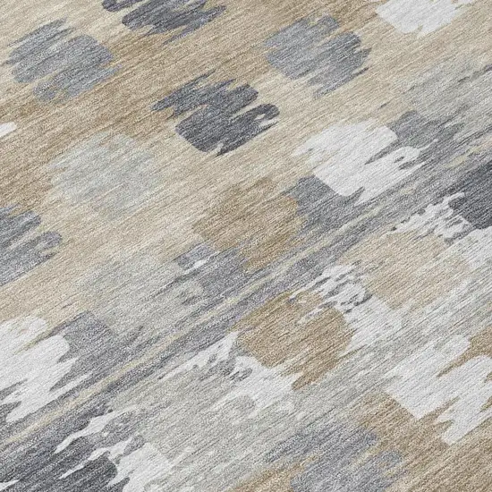 8' Beige And Brown Round Abstract Washable Indoor Outdoor Area Rug Photo 7