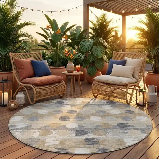 8' Beige And Brown Round Abstract Washable Indoor Outdoor Area Rug Photo 1