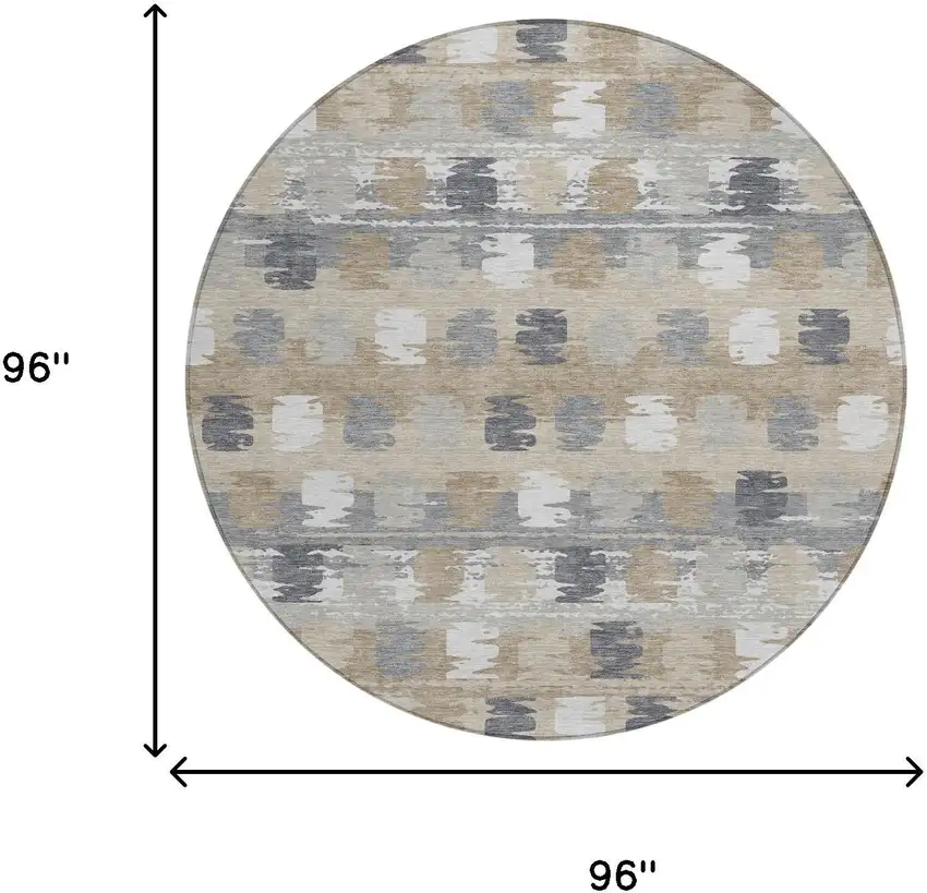 8' Beige And Brown Round Abstract Washable Indoor Outdoor Area Rug Photo 8