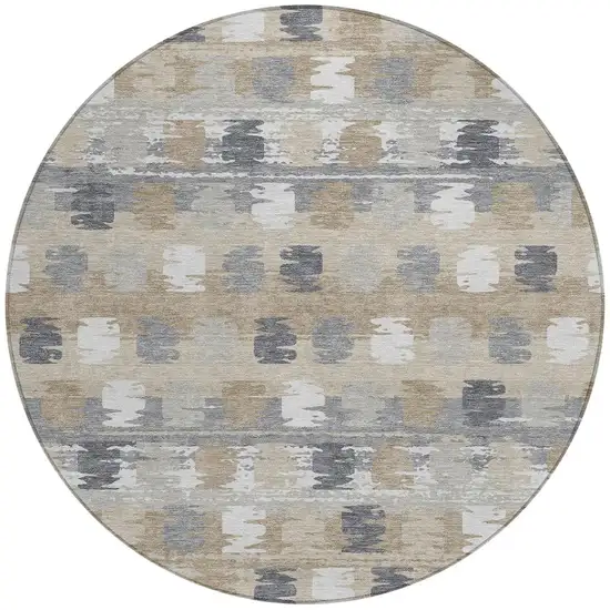 8' Beige And Brown Round Abstract Washable Indoor Outdoor Area Rug Photo 3