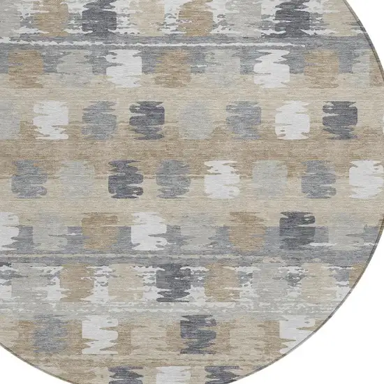 8' Beige And Brown Round Abstract Washable Indoor Outdoor Area Rug Photo 5