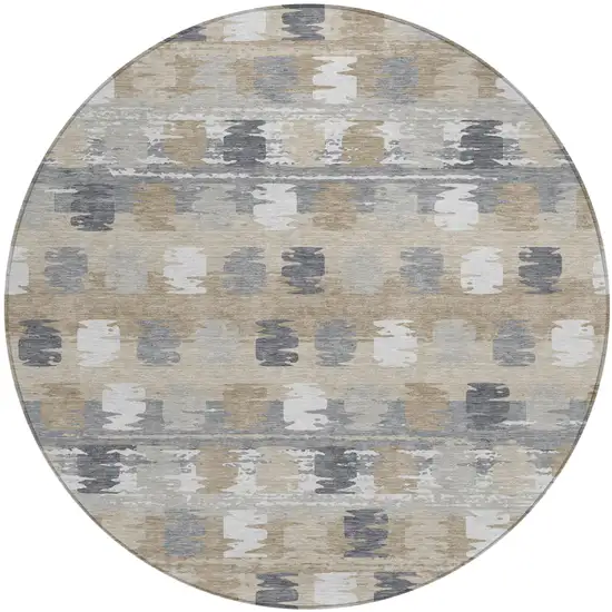 8' Beige And Brown Round Abstract Washable Indoor Outdoor Area Rug Photo 2