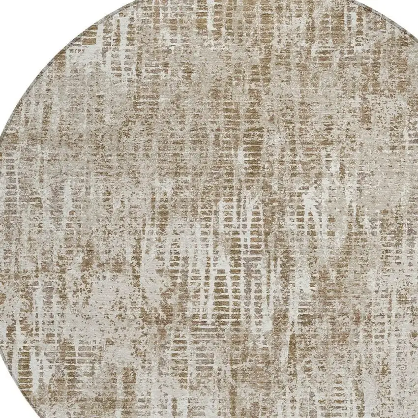 8' Beige And Brown Round Abstract Washable Indoor Outdoor Area Rug Photo 3