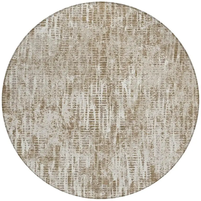 8' Beige And Brown Round Abstract Washable Indoor Outdoor Area Rug Photo 4