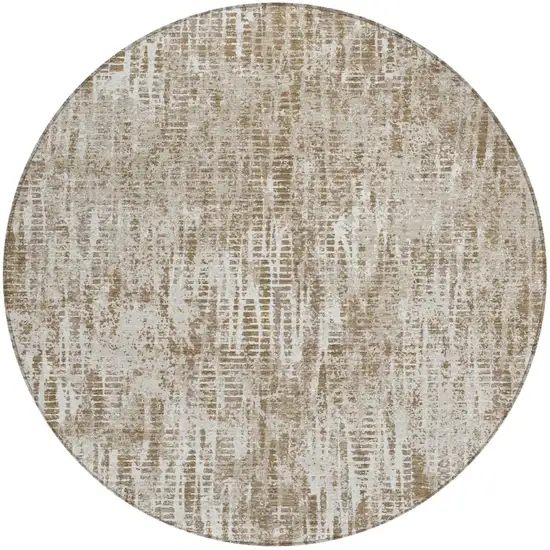 8' Beige And Brown Round Abstract Washable Indoor Outdoor Area Rug Photo 2