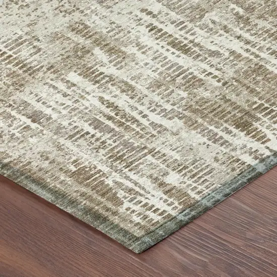 8' Beige And Brown Round Abstract Washable Indoor Outdoor Area Rug Photo 5