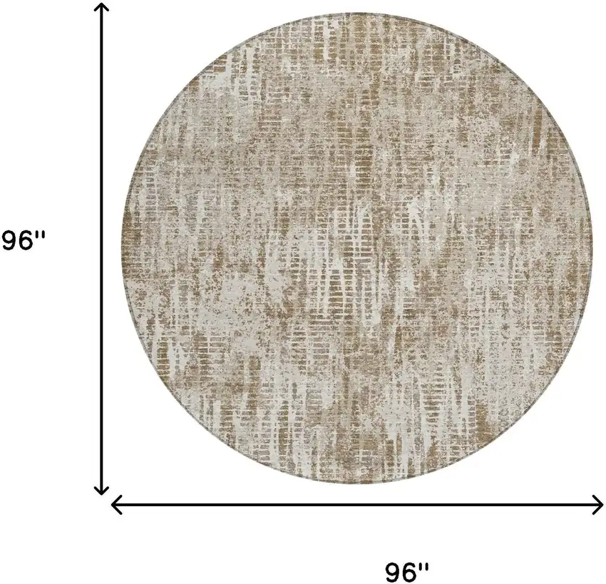 8' Beige And Brown Round Abstract Washable Indoor Outdoor Area Rug Photo 7