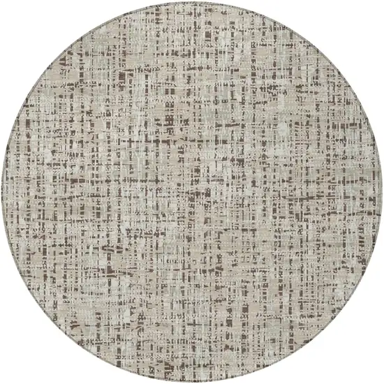 8' Beige And Brown Round Abstract Washable Indoor Outdoor Area Rug Photo 4
