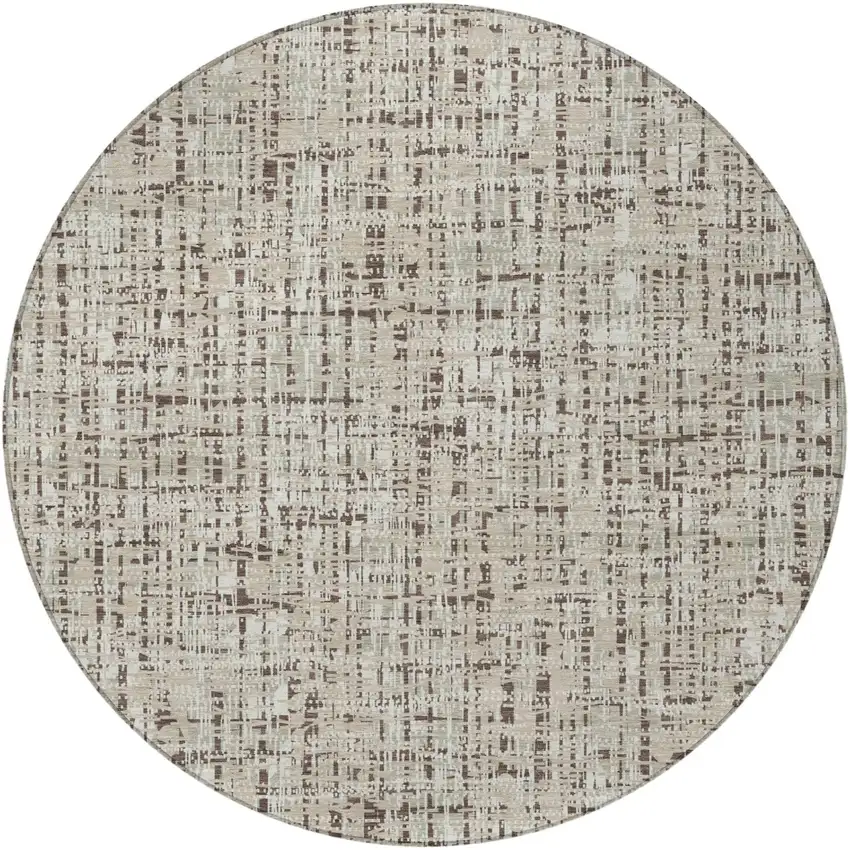 8' Beige And Brown Round Abstract Washable Indoor Outdoor Area Rug Photo 4
