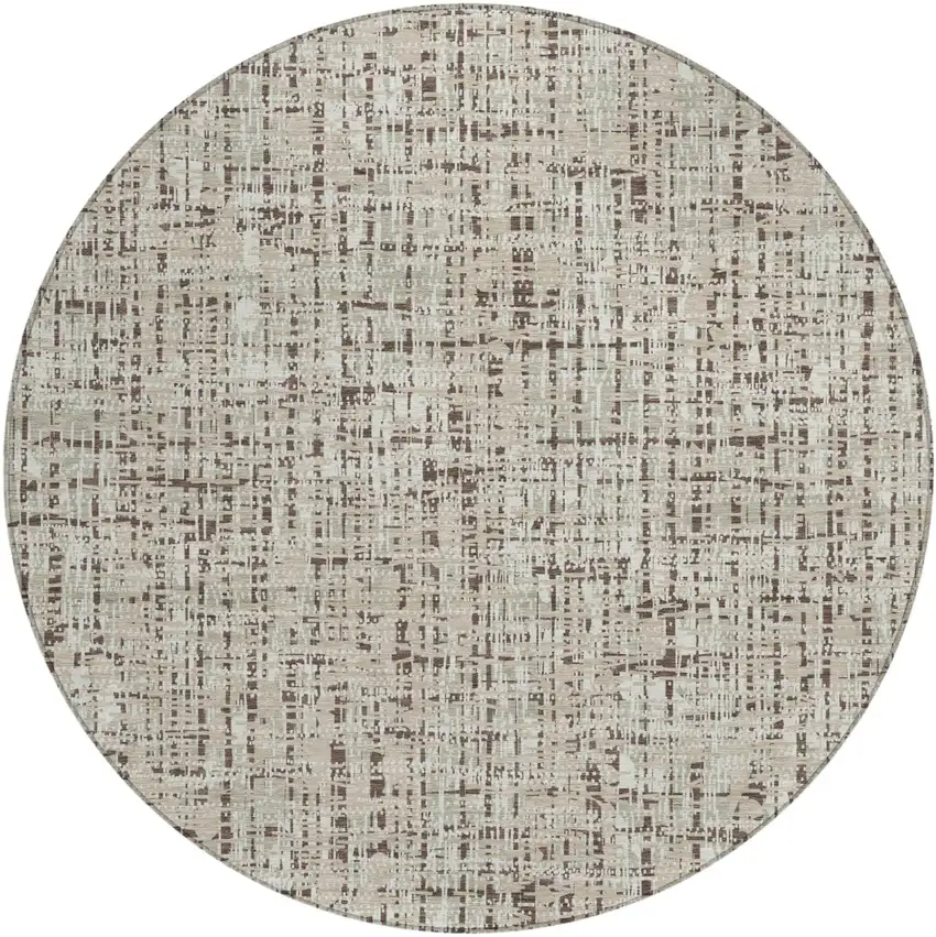 8' Beige And Brown Round Abstract Washable Indoor Outdoor Area Rug Photo 3