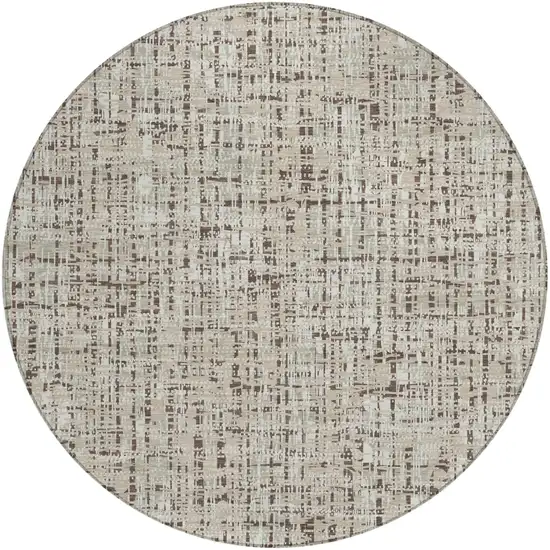 8' Beige And Brown Round Abstract Washable Indoor Outdoor Area Rug Photo 3