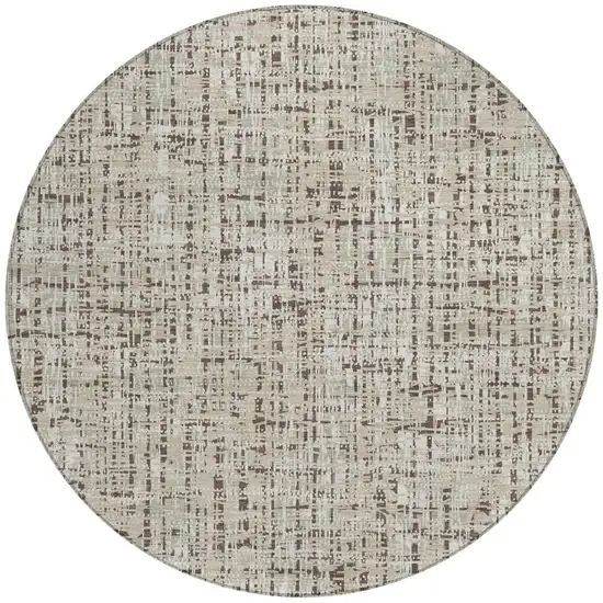 8' Beige And Brown Round Abstract Washable Indoor Outdoor Area Rug Photo 2