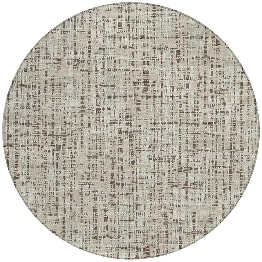 8' Beige And Brown Round Abstract Washable Indoor Outdoor Area Rug Photo 2