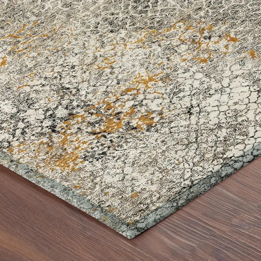 8' Beige And Brown Round Abstract Washable Indoor Outdoor Area Rug Photo 5