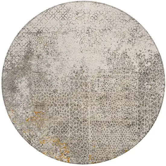 8' Beige And Brown Round Abstract Washable Indoor Outdoor Area Rug Photo 2