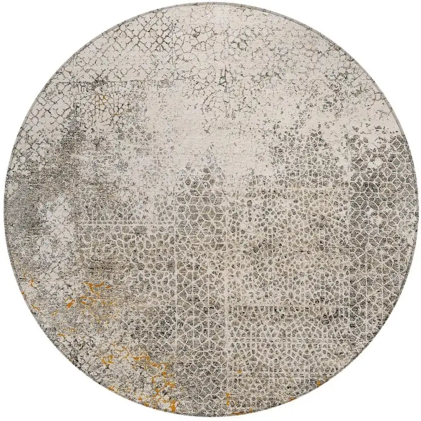 8' Beige And Brown Round Abstract Washable Indoor Outdoor Area Rug Photo 2