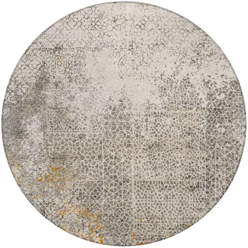 8' Beige And Brown Round Abstract Washable Indoor Outdoor Area Rug Photo 3