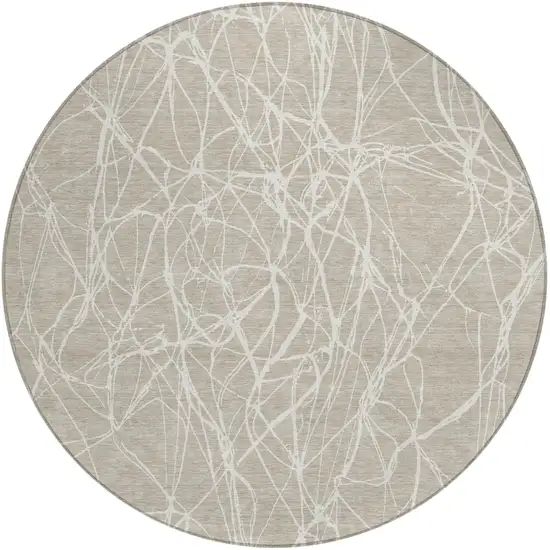 8' Beige And Brown Round Abstract Washable Indoor Outdoor Area Rug Photo 2