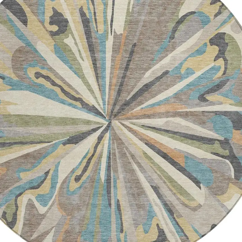 8' Beige And Brown Round Abstract Washable Indoor Outdoor Area Rug Photo 7