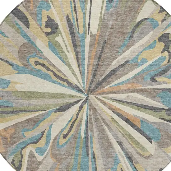 8' Beige And Brown Round Abstract Washable Indoor Outdoor Area Rug Photo 5