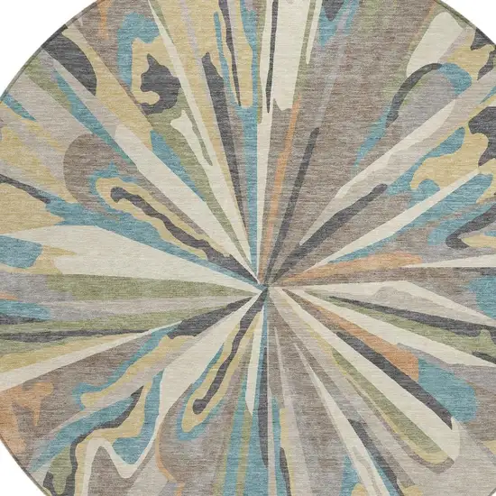 8' Beige And Brown Round Abstract Washable Indoor Outdoor Area Rug Photo 6
