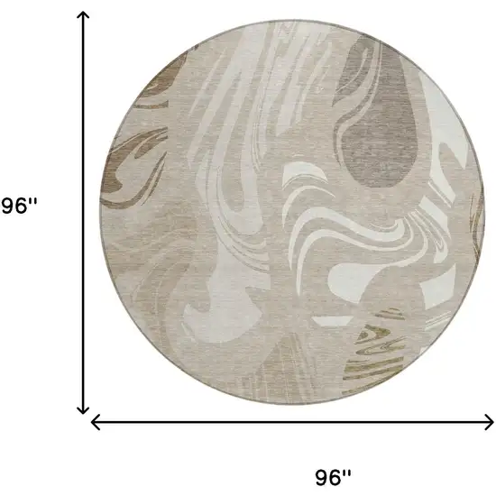 8' Beige And Brown Round Abstract Washable Indoor Outdoor Area Rug Photo 5