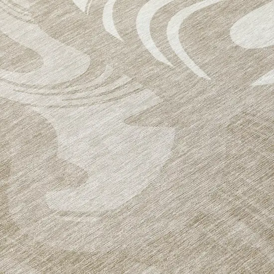8' Beige And Brown Round Abstract Washable Indoor Outdoor Area Rug Photo 4