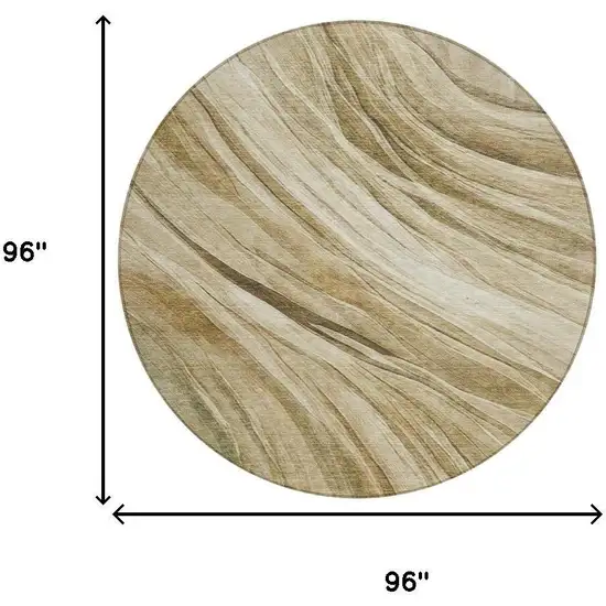 8' Beige And Brown Round Abstract Washable Indoor Outdoor Area Rug Photo 6
