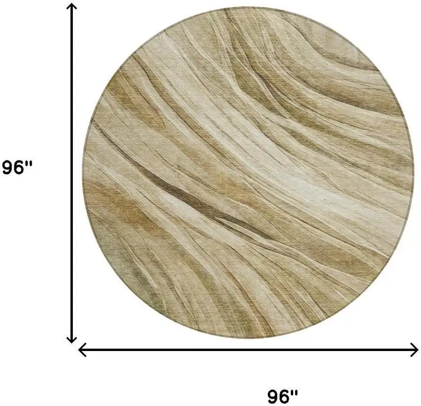 8' Beige And Brown Round Abstract Washable Indoor Outdoor Area Rug Photo 6