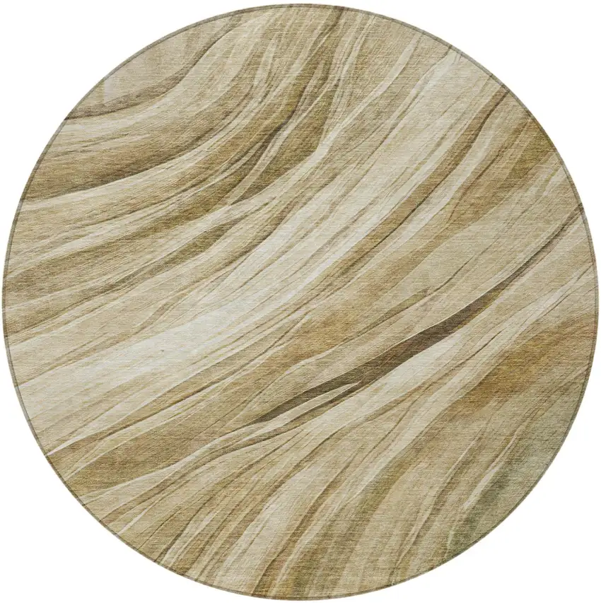 8' Beige And Brown Round Abstract Washable Indoor Outdoor Area Rug Photo 3