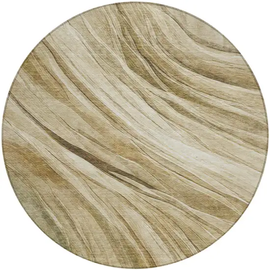 8' Beige And Brown Round Abstract Washable Indoor Outdoor Area Rug Photo 2