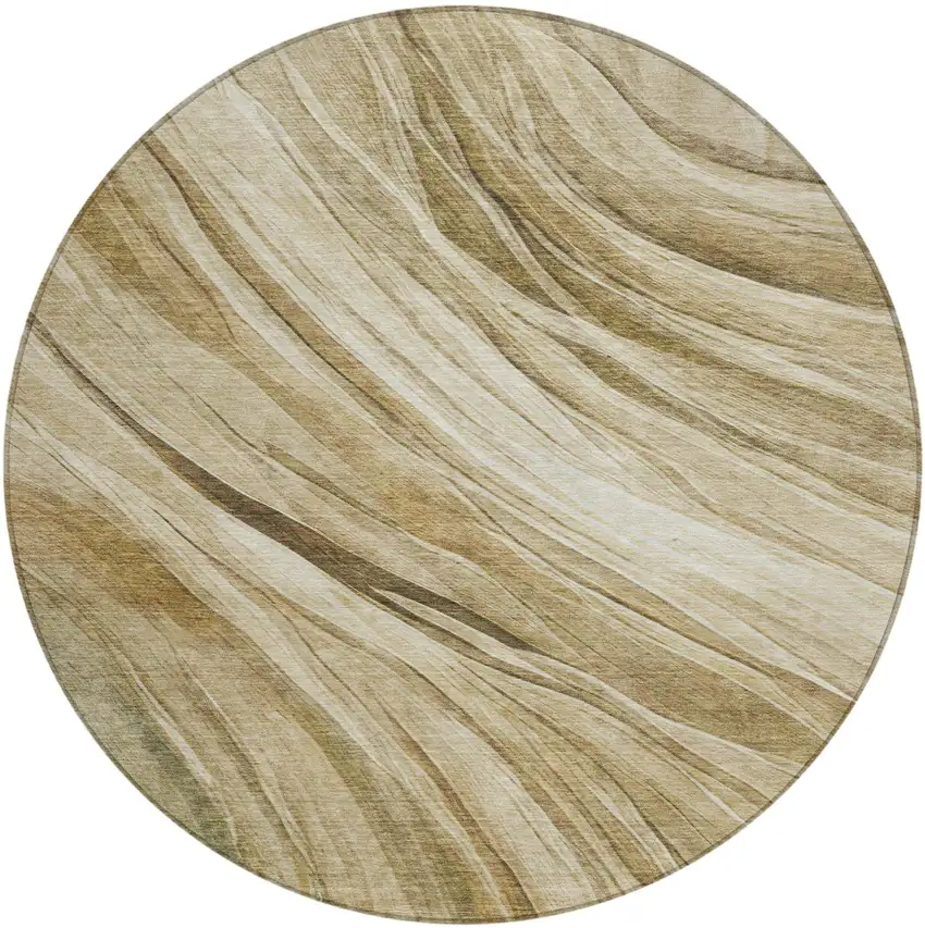 8' Beige And Brown Round Abstract Washable Indoor Outdoor Area Rug Photo 2