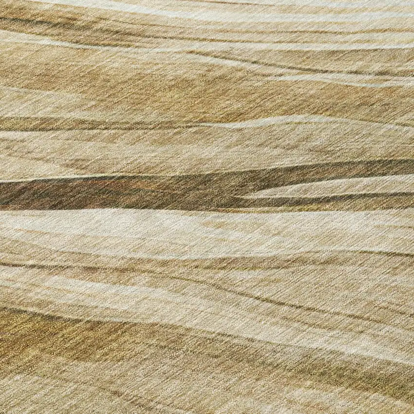 8' Beige And Brown Round Abstract Washable Indoor Outdoor Area Rug Photo 5