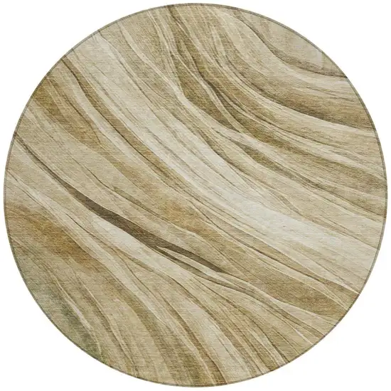 8' Beige And Brown Round Abstract Washable Indoor Outdoor Area Rug Photo 1