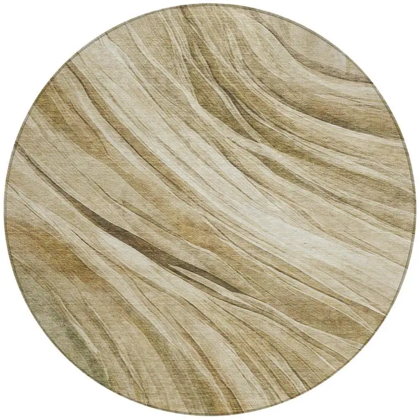 8' Beige And Brown Round Abstract Washable Indoor Outdoor Area Rug Photo 1