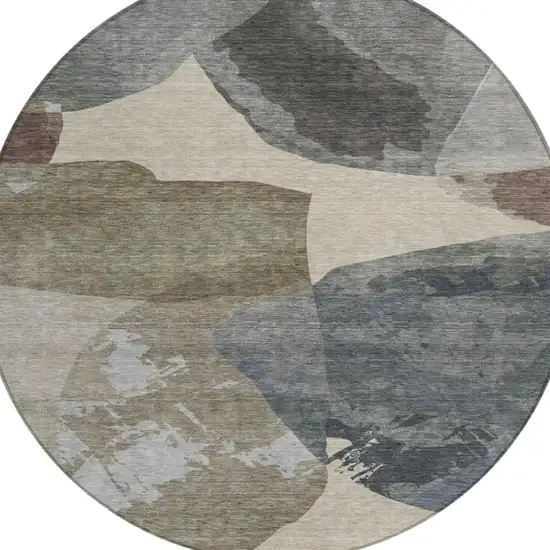 8' Beige And Brown Round Abstract Washable Indoor Outdoor Area Rug Photo 2