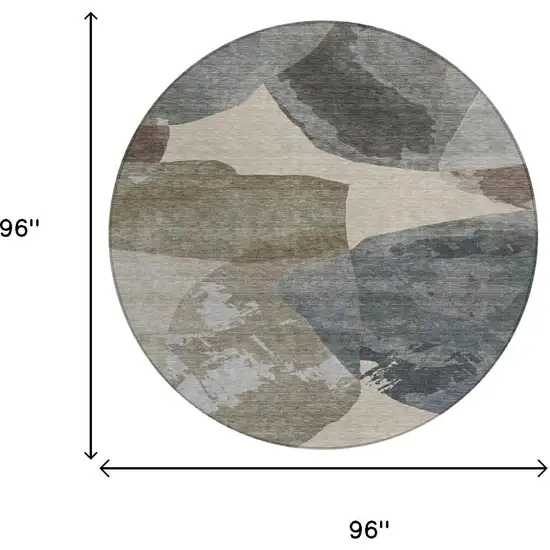 8' Beige And Brown Round Abstract Washable Indoor Outdoor Area Rug Photo 6