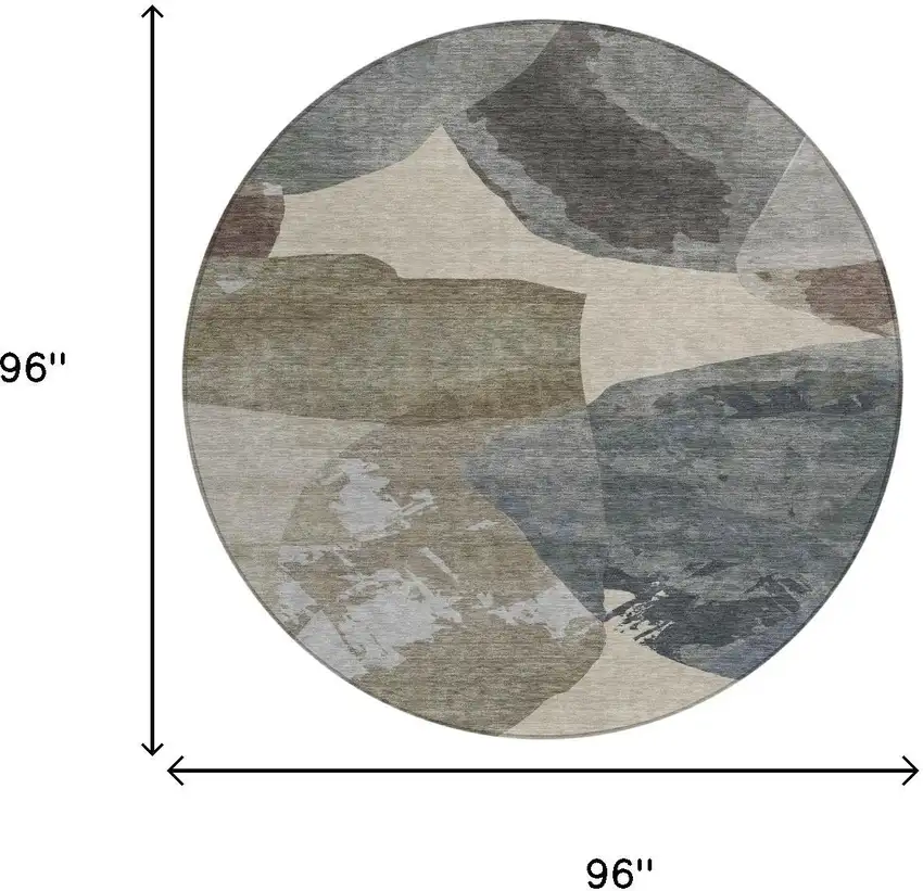 8' Beige And Brown Round Abstract Washable Indoor Outdoor Area Rug Photo 6