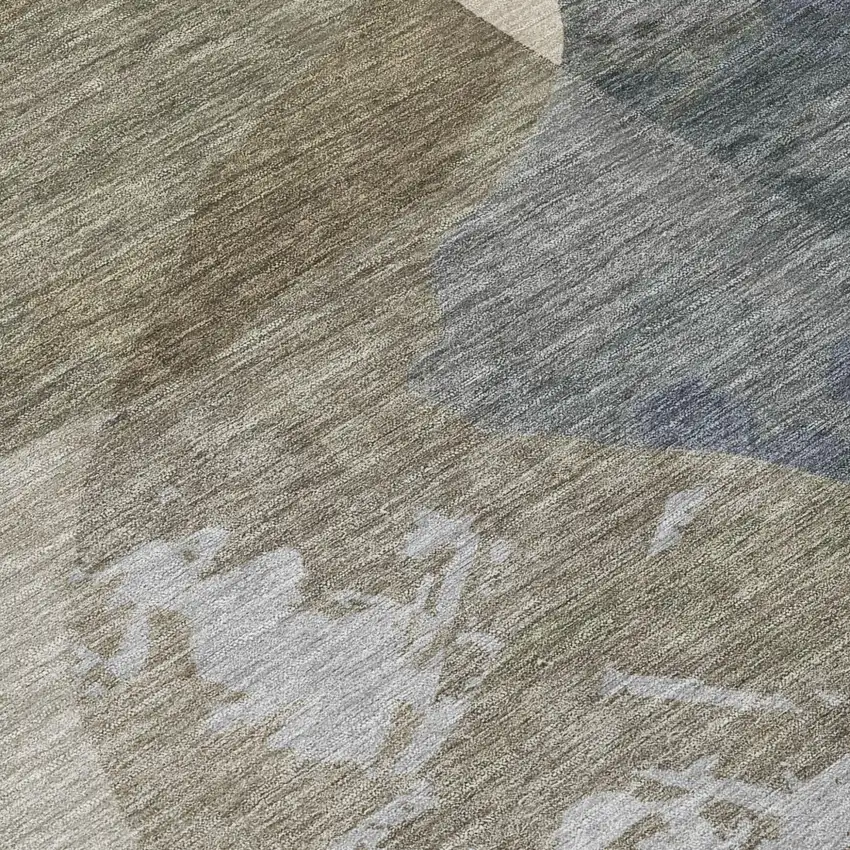 8' Beige And Brown Round Abstract Washable Indoor Outdoor Area Rug Photo 5