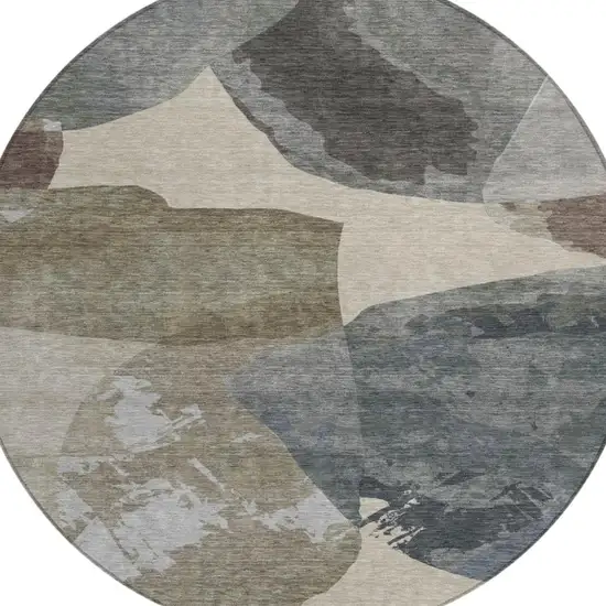 8' Beige And Brown Round Abstract Washable Indoor Outdoor Area Rug Photo 3
