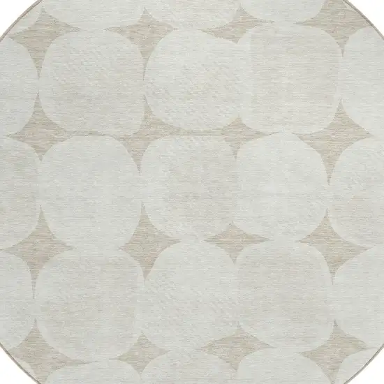 8' Beige And Brown Round Abstract Washable Indoor Outdoor Area Rug Photo 4