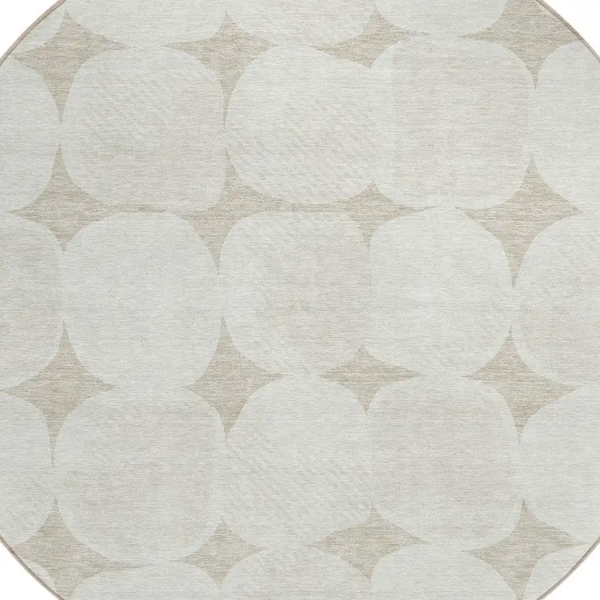 8' Beige And Brown Round Abstract Washable Indoor Outdoor Area Rug Photo 4