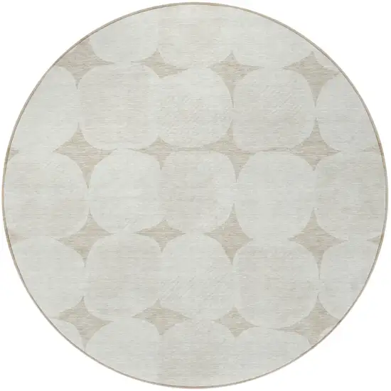 8' Beige And Brown Round Abstract Washable Indoor Outdoor Area Rug Photo 5
