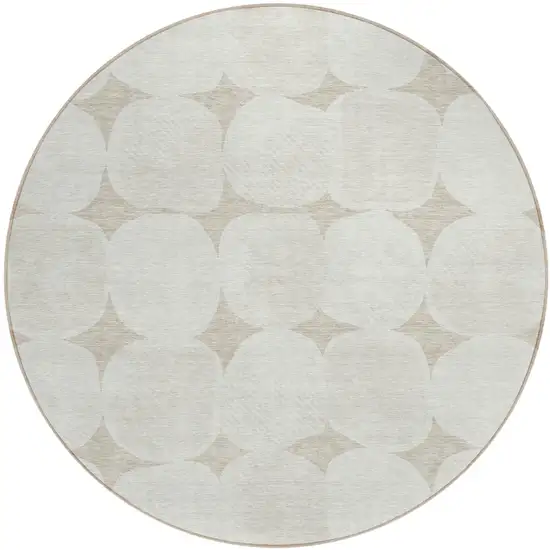 8' Beige And Brown Round Abstract Washable Indoor Outdoor Area Rug Photo 2