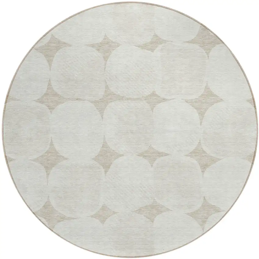 8' Beige And Brown Round Abstract Washable Indoor Outdoor Area Rug Photo 2