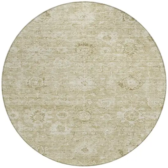 8' Beige And Brown Round Damask Washable Indoor Outdoor Area Rug Photo 6