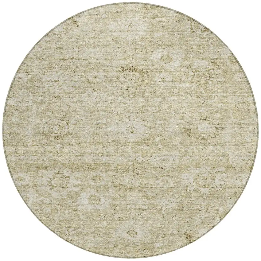 8' Beige And Brown Round Damask Washable Indoor Outdoor Area Rug Photo 6